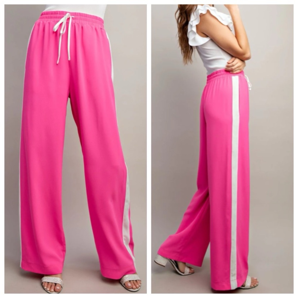 ee:some Striped Wide Leg Pants Hot Pink‎